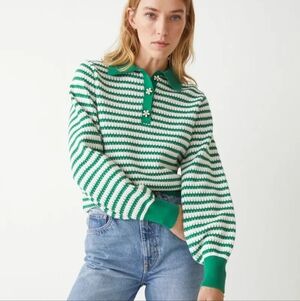 & Other Stories Floral Button Knit Sweater In Green Stripe